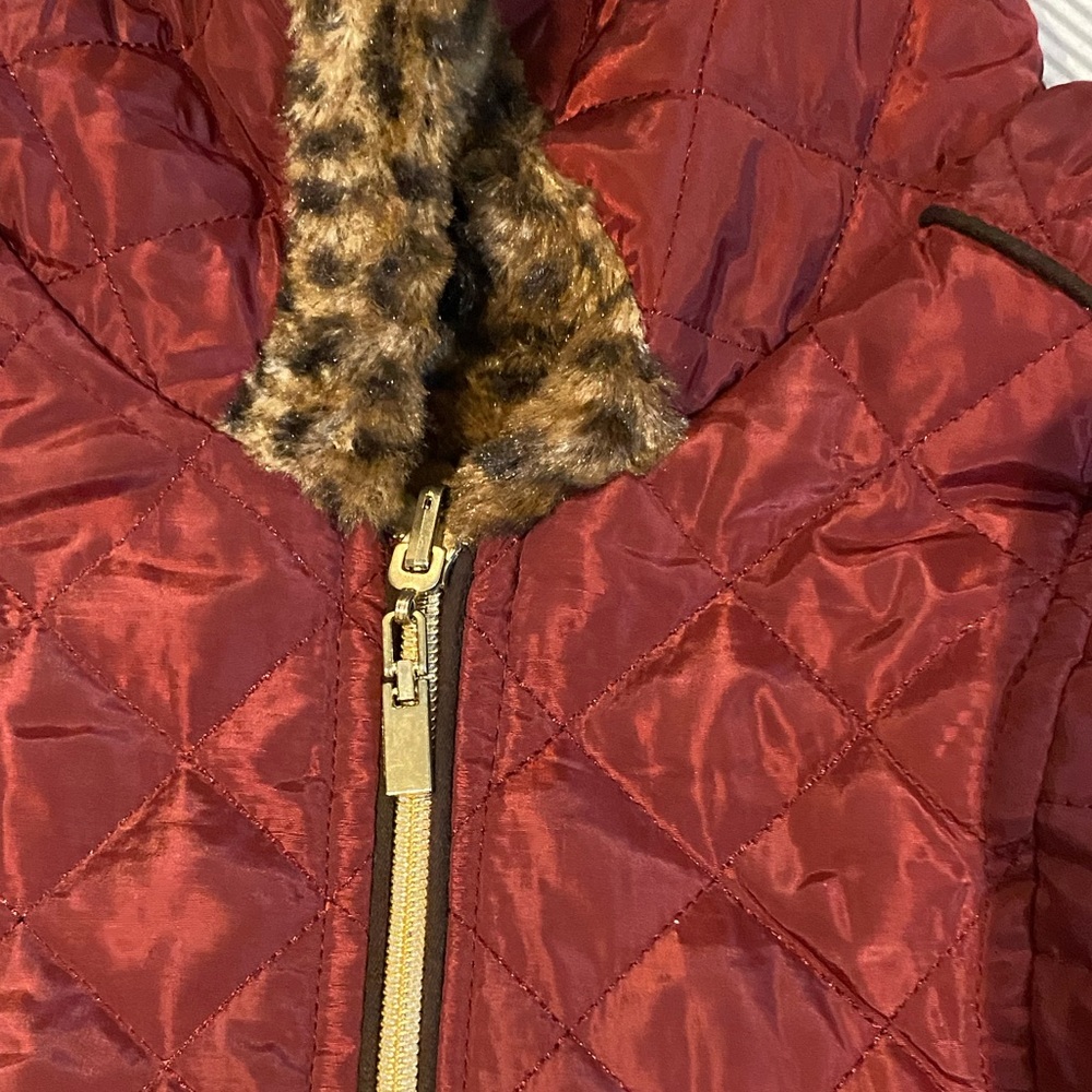 Louis Paris Burgundy Quilted and Animal Fur Print Reversible Vest - Picture 2 of 10